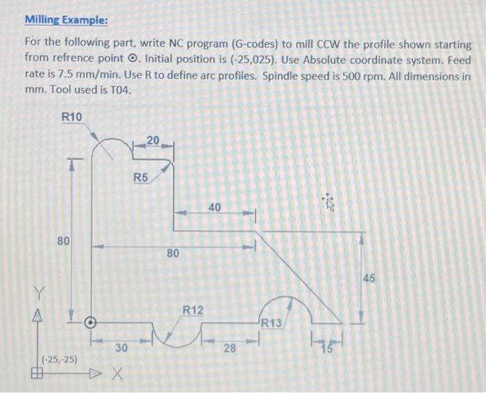 Solved Milling Example: For the following part, write NC | Chegg.com