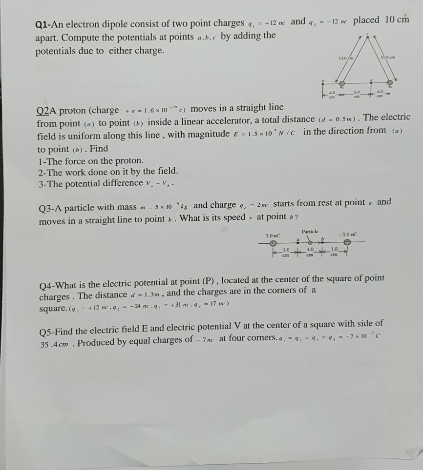 Solved Q1 An Electron Dipole Consist Of Two Point Charges Chegg Com
