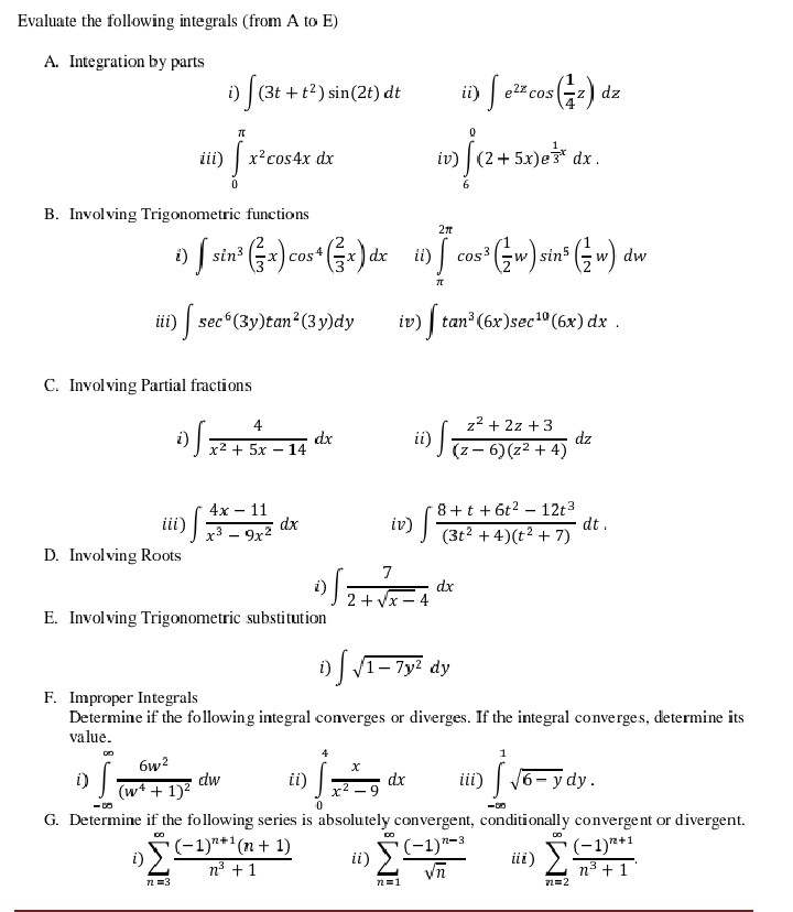 Solved Evaluate The Following Integrals (from A To E) A. | Chegg.com