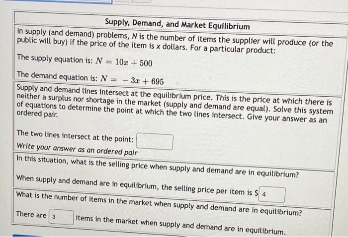 Solved Supply, Demand, and Market Equilibrium In supply and | Chegg.com
