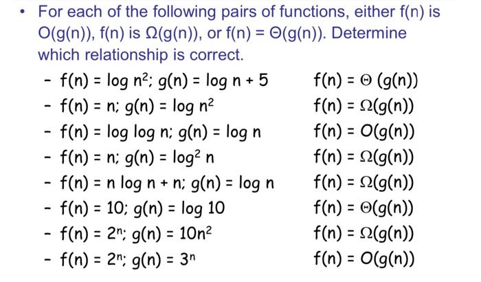 Solved - For each of the following pairs of functions, | Chegg.com