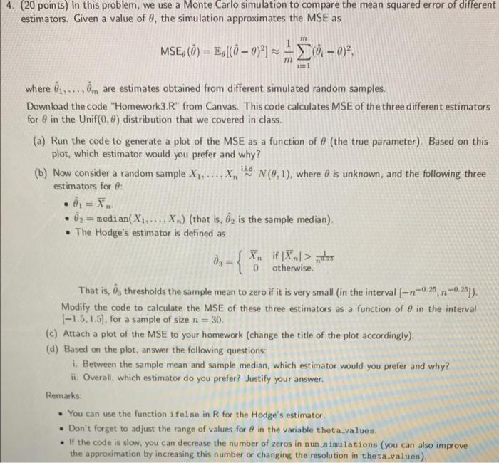4. (20 points) In this problem, we use a Monte Carlo | Chegg.com