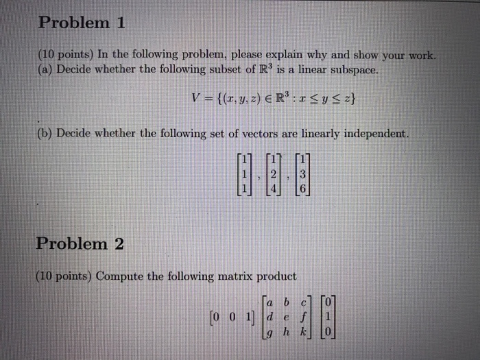 Solved Problem 1 (10 points) In the following problem, | Chegg.com