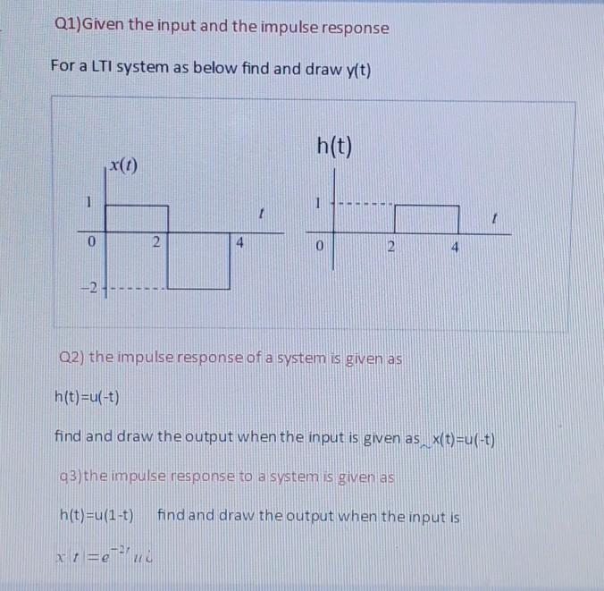 Solved Q1)Given the input and the impulse response For a LTI | Chegg.com