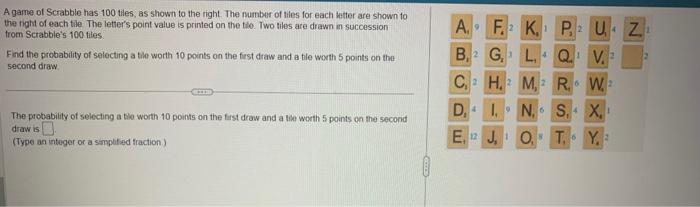 Solved A game of Scrabble has 100 tiles, as shown to the | Chegg.com