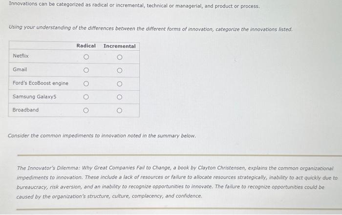 Solved Identify the step in the innovation process at which | Chegg.com
