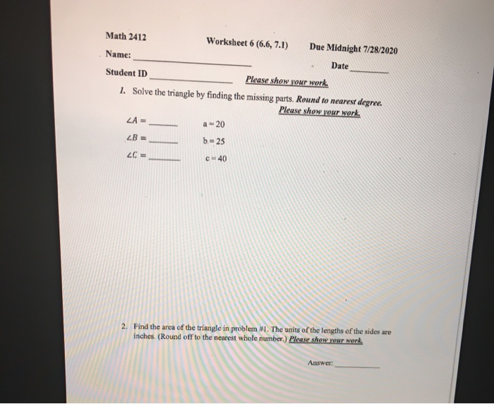 Solved Math 2412 Worksheet 6 (6.6, 7.1) Due Midnight | Chegg.com