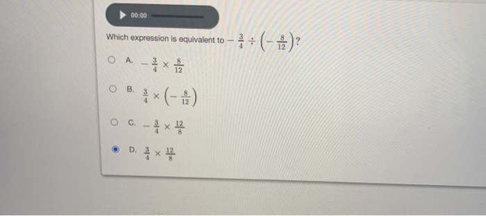 Solved 00 00 Which Expression Is Equivalent To 1 2 O Chegg Com