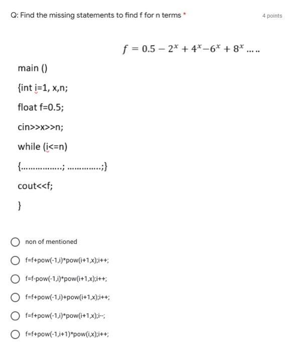 Solved Q: Find the missing statements to find f for n terms | Chegg.com