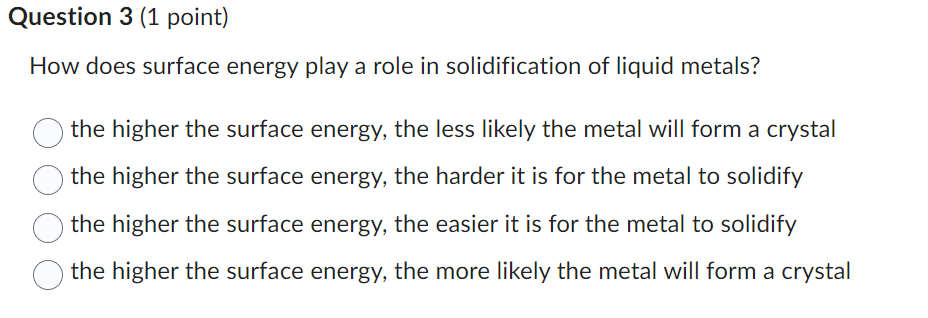 Solved Question 3 (1 ﻿point)How does surface energy play a | Chegg.com
