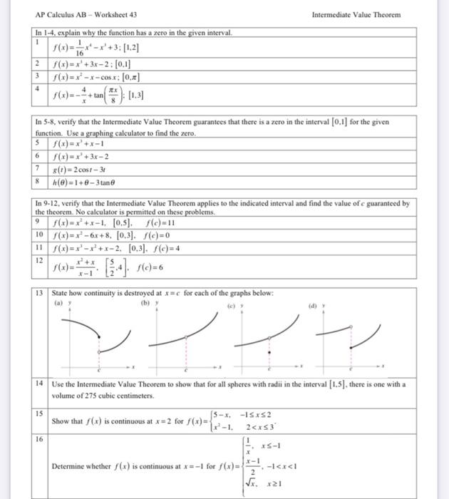 Solved Intermediate Value Theorem 1 Lx-x'+3:11.21 AP | Chegg.com