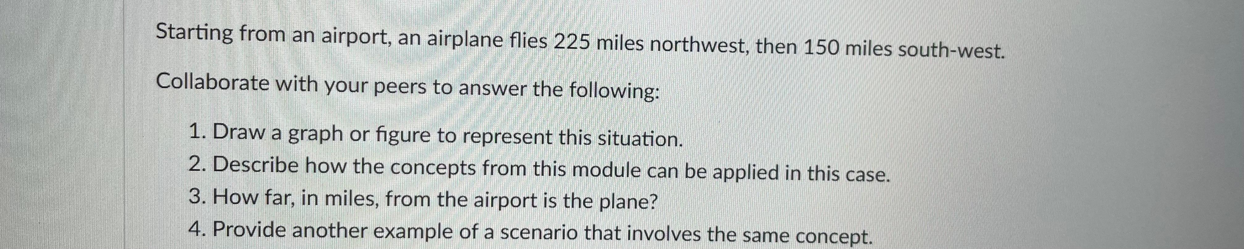 Solved Starting from an airport, an airplane flies 225 | Chegg.com