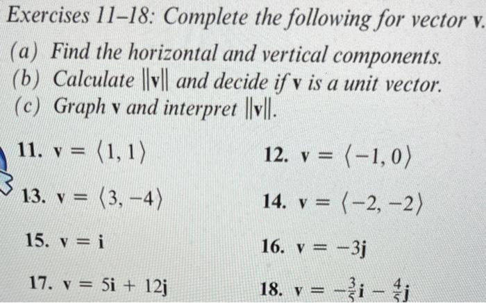 Solved Exercises 11-18: Complete the following for vector v. | Chegg.com