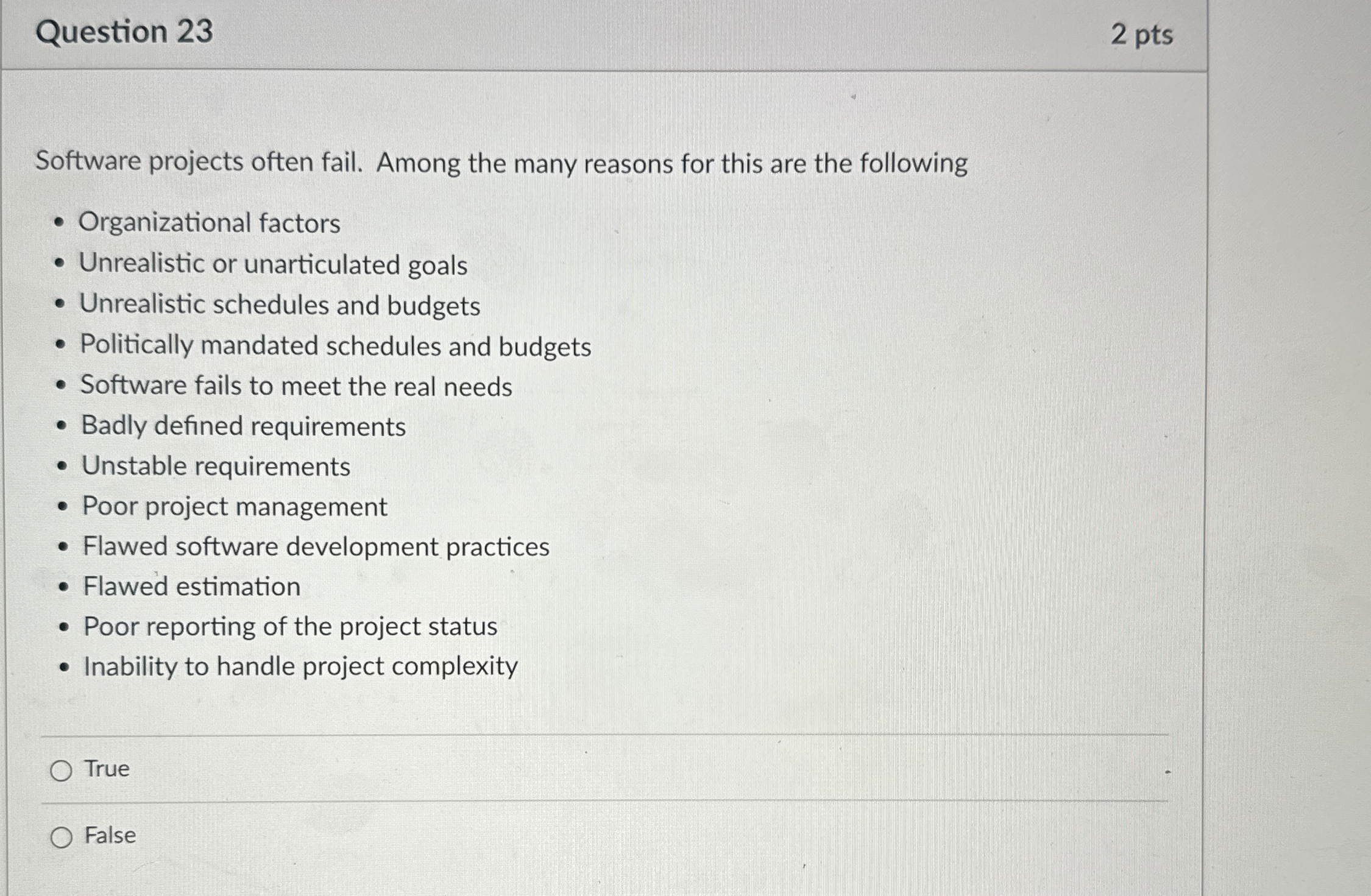 Solved Question 232 ﻿ptsSoftware projects often fail. Among | Chegg.com