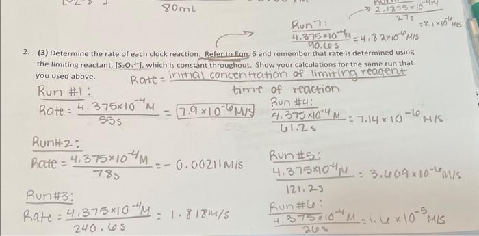 2. (3) Determine the rate of each clock reaction. | Chegg.com