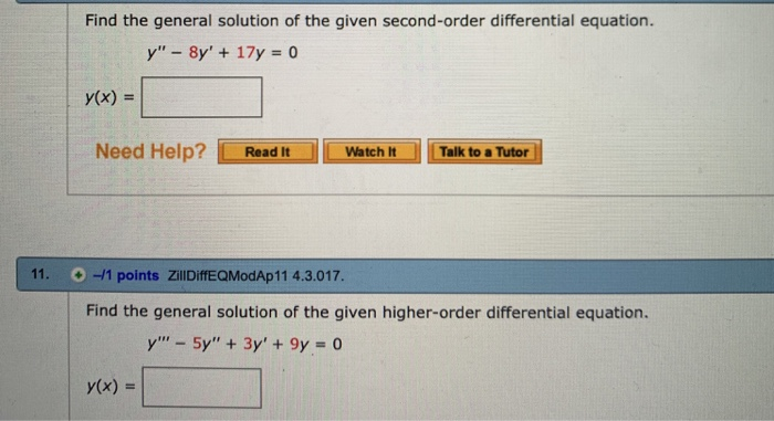 Solved Find The General Solution Of The Given Second Order 7258