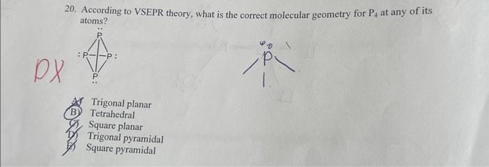 Solved 20. According to VSEPR theory, what is the correct | Chegg.com