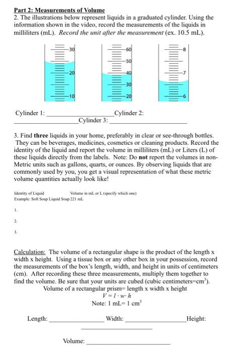 Solved Part 2: Measurements of Volume 2. The illustrations | Chegg.com