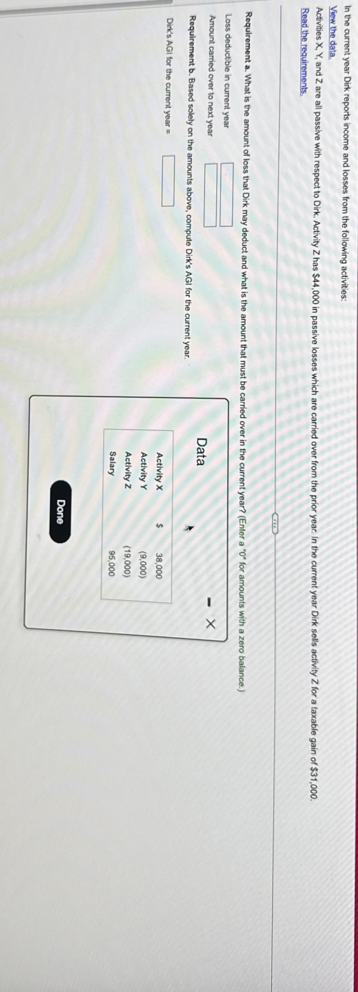 Solved In the current year Dirk reports income and losses | Chegg.com