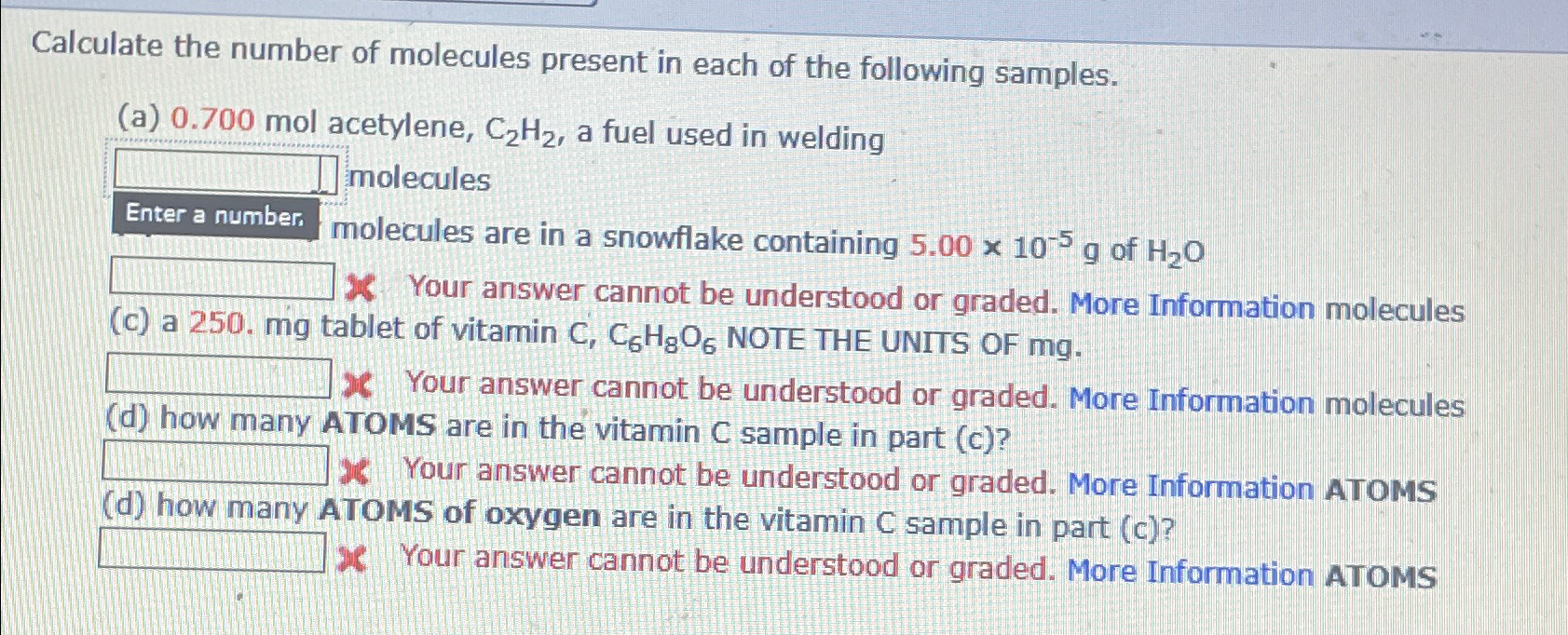 Solved Calculate the number of molecules present in each of | Chegg.com