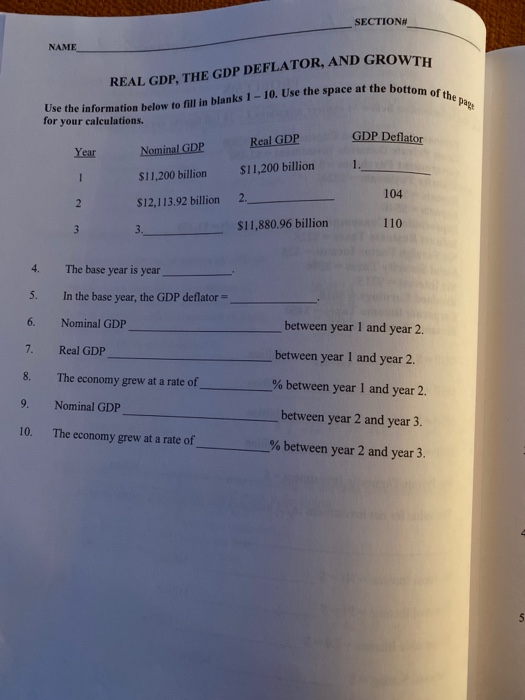 Solved SECTION REAL GDP, THE GDP DEFLATOR, AND GROWTH Use | Chegg.com