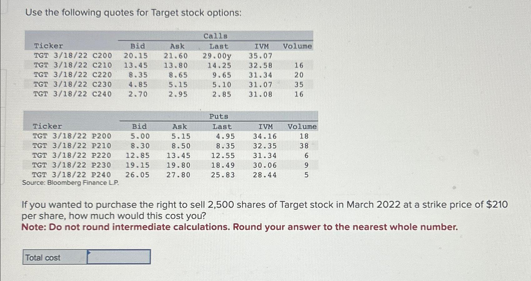 Solved Use the following quotes for Target stock | Chegg.com