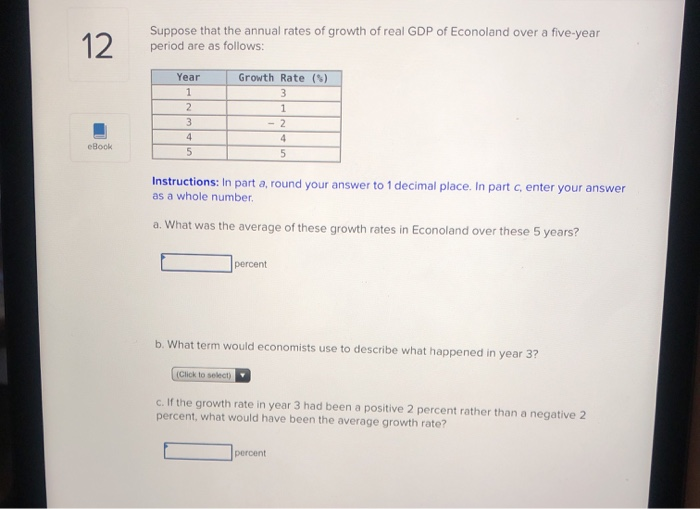Solved 12 Suppose that the annual rates of growth of real | Chegg.com