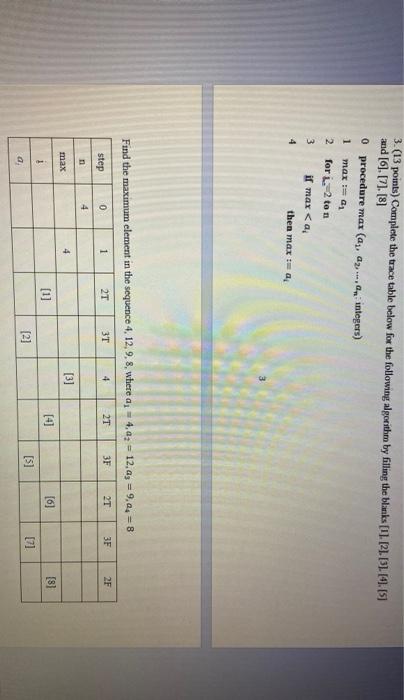 Solved 3.(13 points) Complete the trace table below for the | Chegg.com
