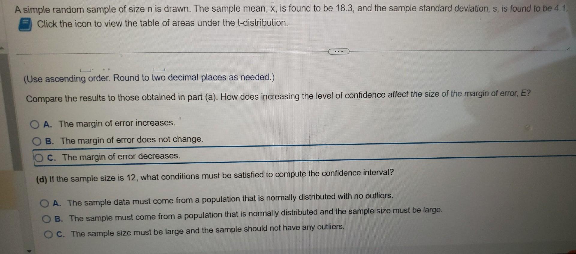 Solved A simple random sample of size n is drawn. The sample | Chegg.com