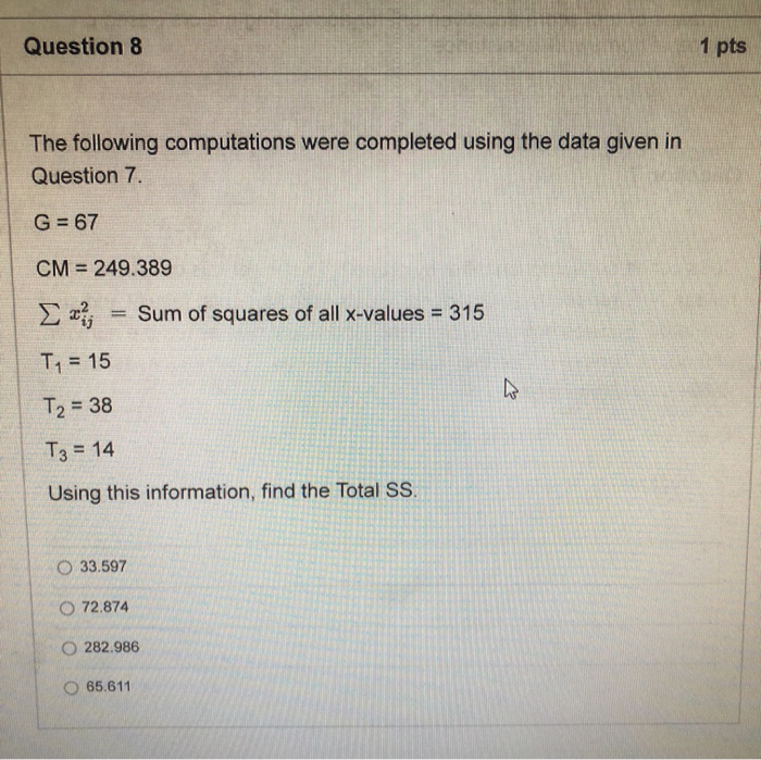 Solved Question 8 1 Pts The Following Computations Were | Chegg.com