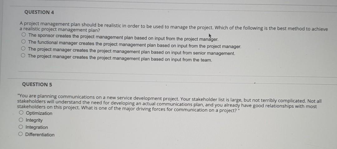 Solved QUESTION 4 A project management plan should be | Chegg.com
