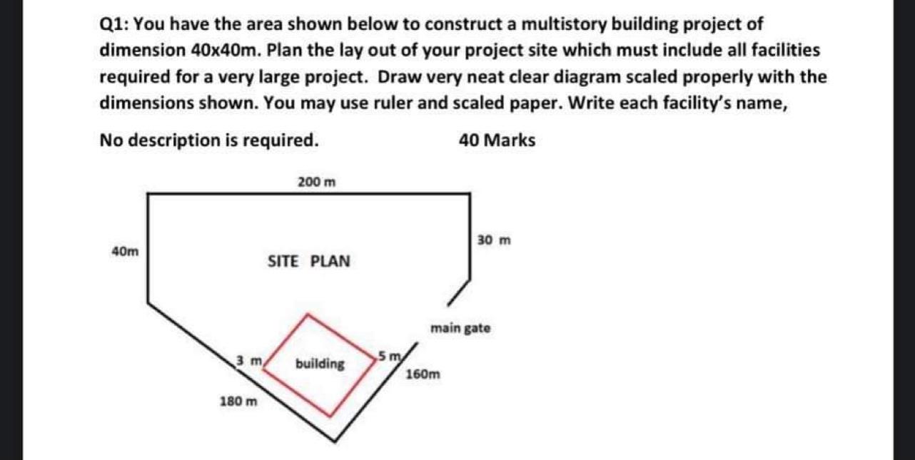 Chapter 40r Building Project Solved Q1: You have the area shown below to construct a | Chegg.com