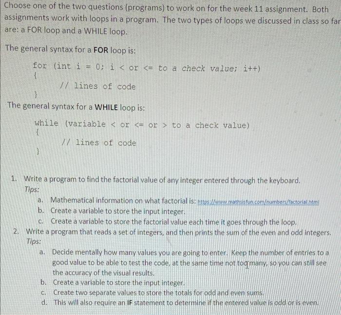 Solved Choose one of the two questions (programs) to work on | Chegg.com