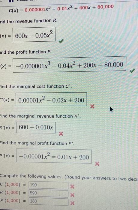 Solved C(x) = 0.000001x3 - 0.01x2 + 400x + 80,000 nd the | Chegg.com