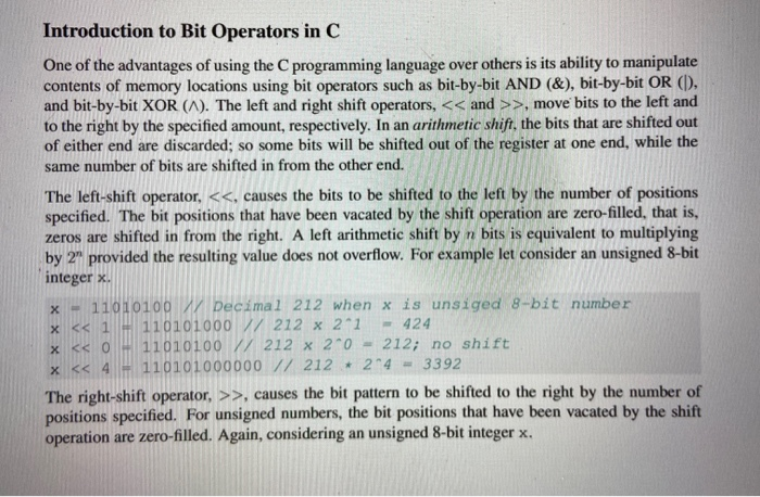 Solved Introduction to Bit Operators in C One of the | Chegg.com