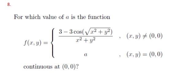 Solved For which value of a is the function | Chegg.com