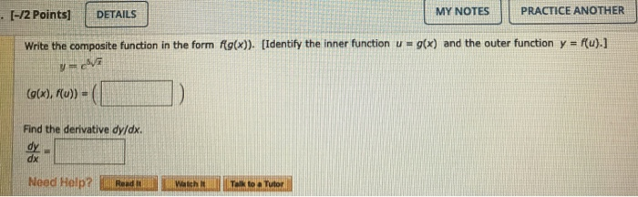Solved • (-/2 Points] DETAILS MY NOTES PRACTICE ANOTHER | Chegg.com