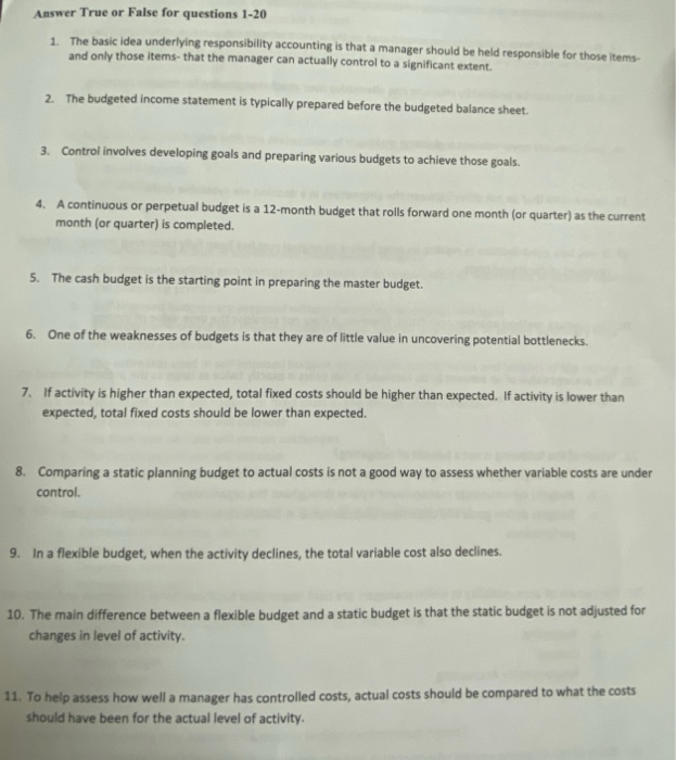Solved Answer True or False for questions 1-20 1 The basic | Chegg.com