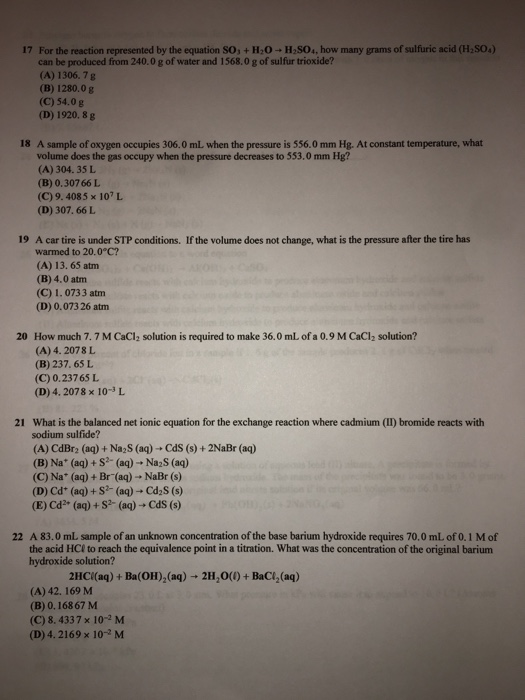 Solved 17 For The Reaction Represented By The Equation SO