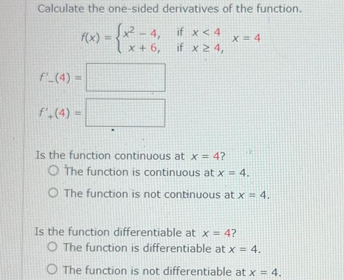 Solved Calculate the one-sided derivatives of the function. | Chegg.com