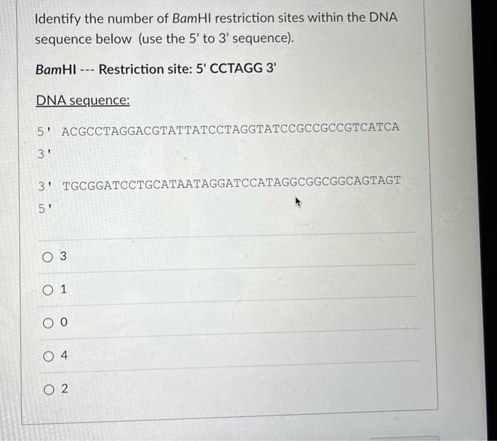 Solved Identify the number of BamHI restriction sites within | Chegg.com