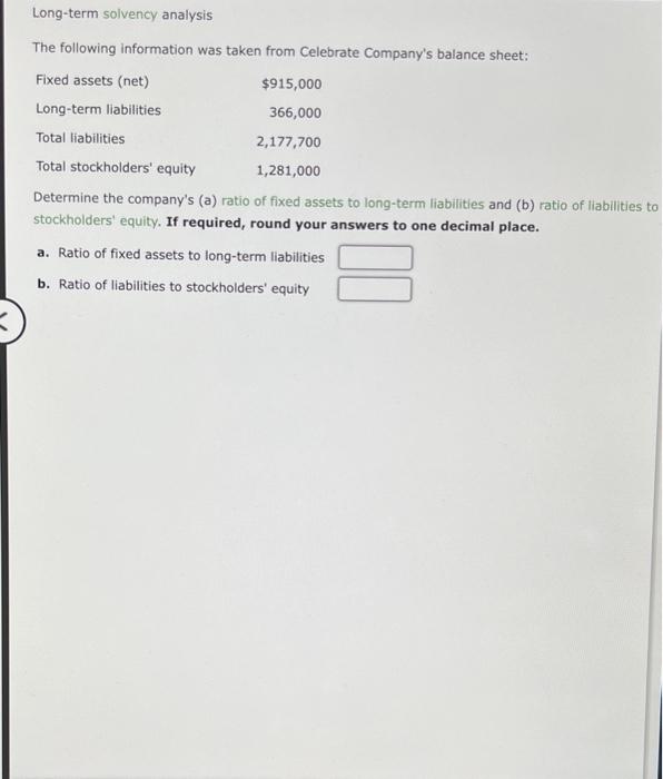 Solved Long-term Solvency Analysis The Following Information | Chegg.com