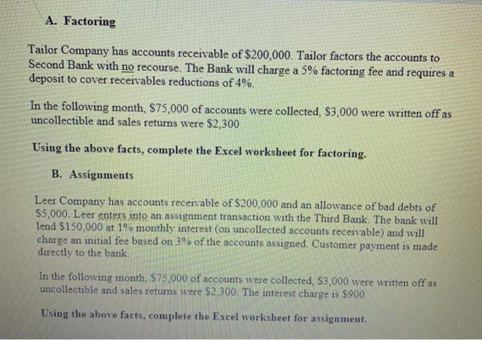 Solved A. Factoring Tailor Company Has Accounts Receivable | Chegg.com