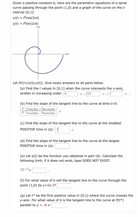 Solved Given a positive constant b, here are the parametric | Chegg.com