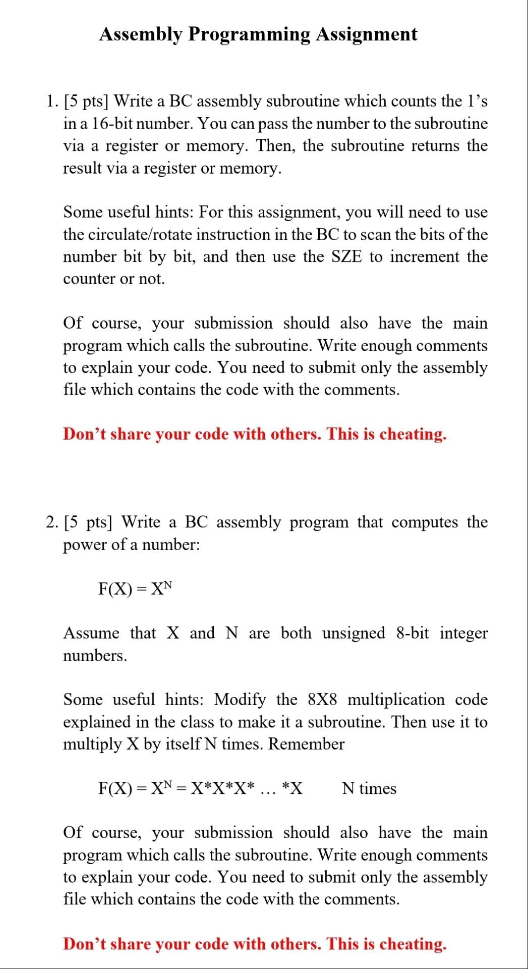 Solved Assembly Programming Assignment 1. [5 pts] Write a BC | Chegg.com