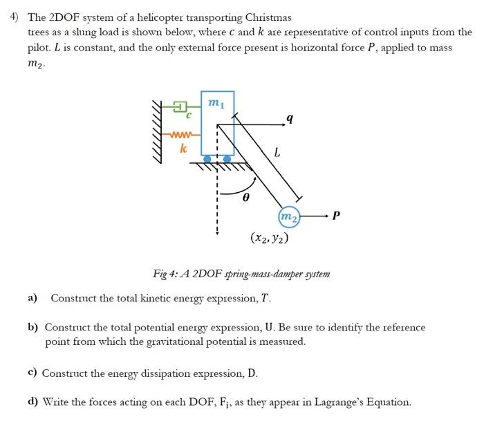 Solved 4) The 2DOF system of a helicopter transporting | Chegg.com