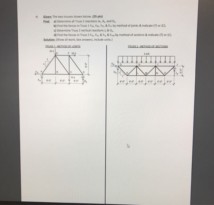 Solved Given: The Two Trusses Shown Below. (25 Pts) 4) A) | Chegg.com