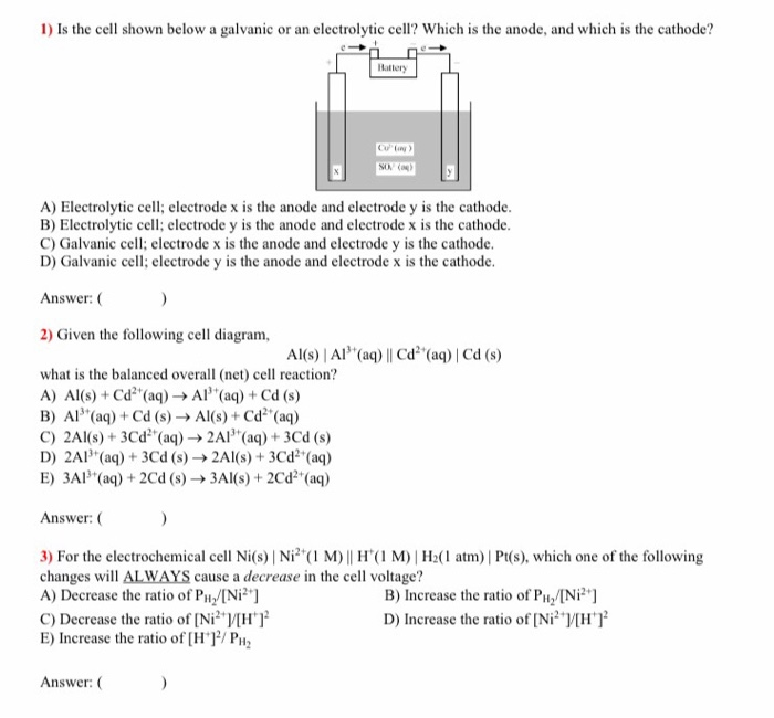 Solved 1) Is the cell shown below a galvanic or an | Chegg.com