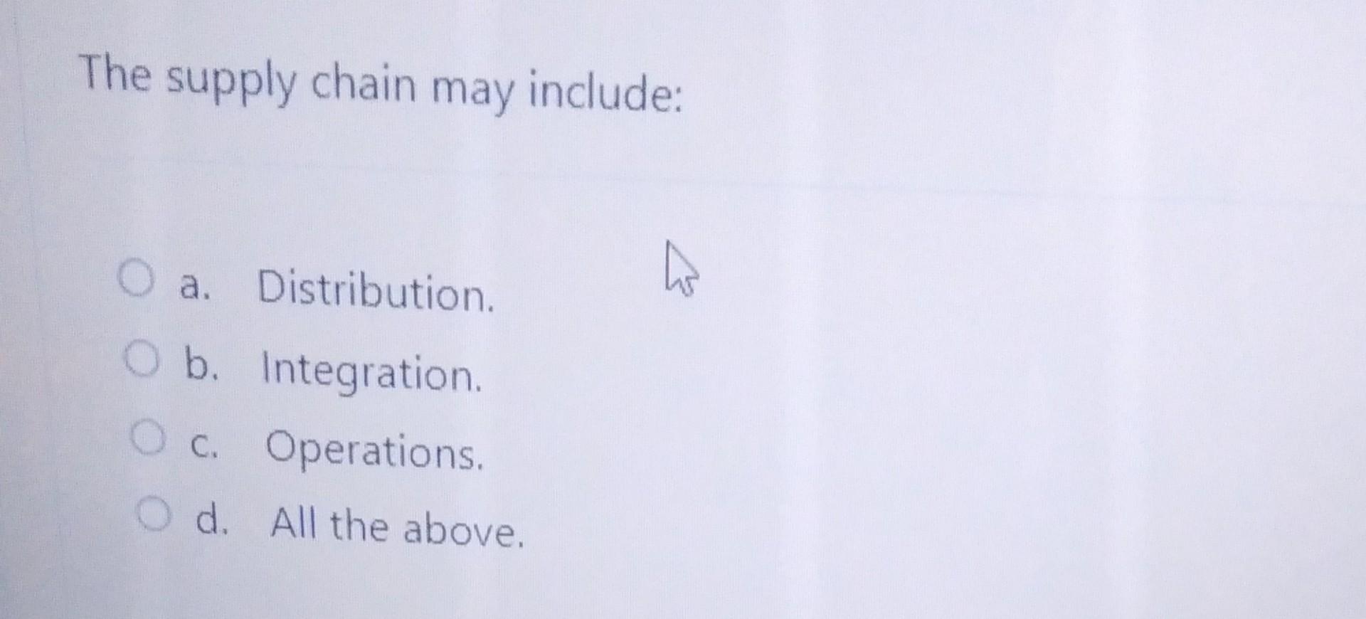 Solved The Supply Chain May Include: O A. Distribution. O B. | Chegg.com