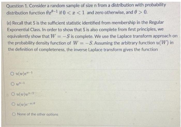Solved Question 1. Consider a random sample of size n from a | Chegg.com
